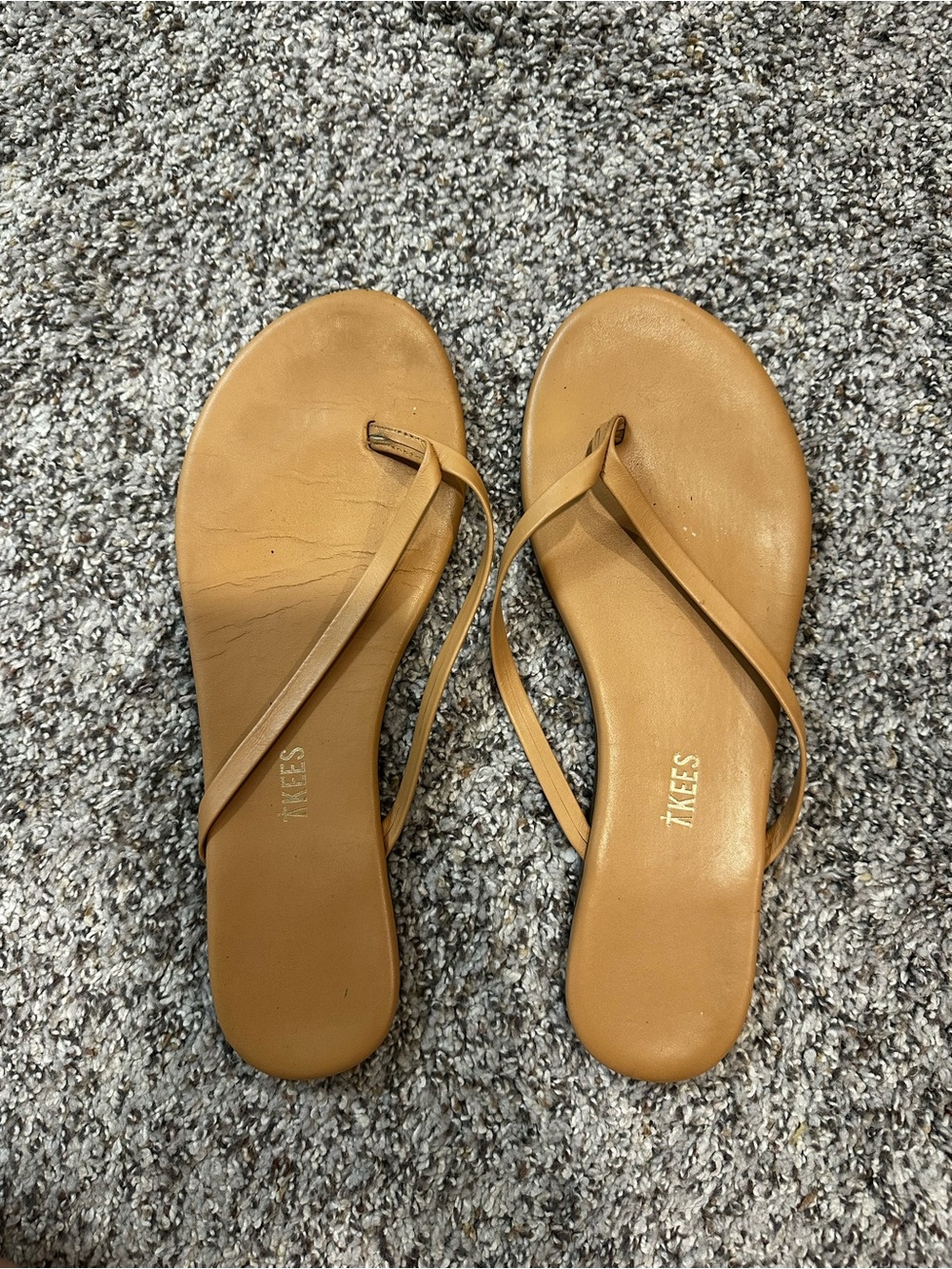 TKEES Women's Tan Leather Minimal Strap Sandals